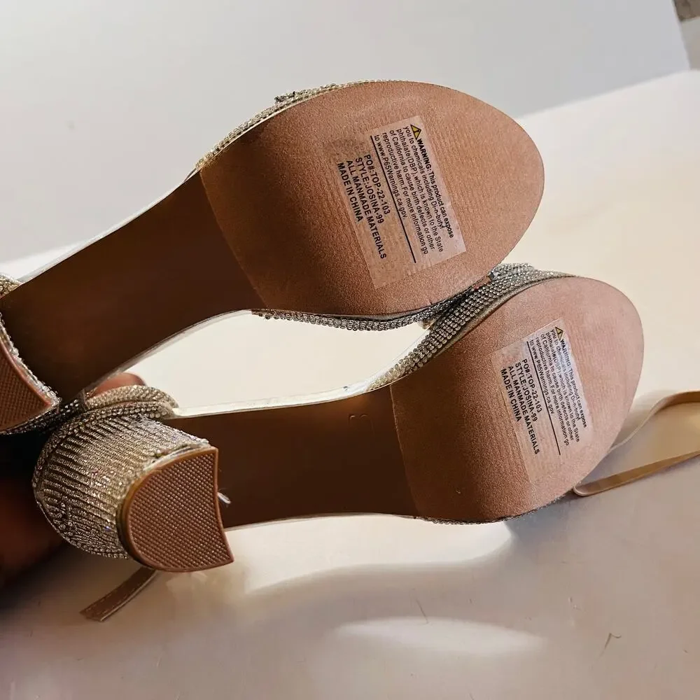 Forever Josina Rhinestones Block Heel Sandals Size 10 Silver - Picture 9 of 11